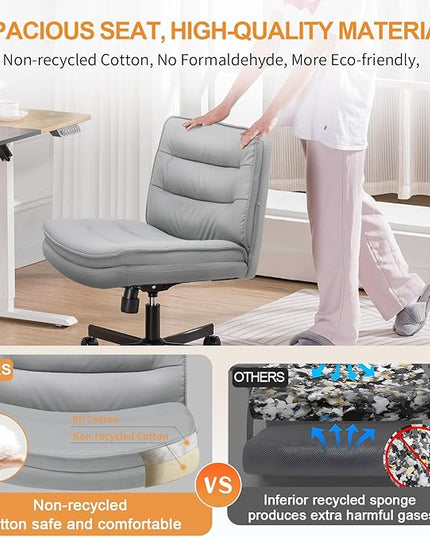 COMHOMA Criss Cross Chair with Wheels, Armless Wide Cross Legged Office Chair Mid Back, Modern Home Office Desk Chair Swivel Adjustable Vanity Computer Chair, Gray - LeafyLoom