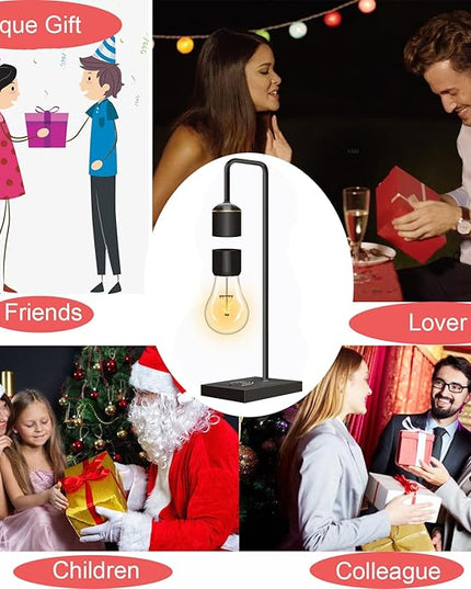 Magnetic Levitating Light Bulb with Luxury Wireless Charging Pad (Apple/Android) Levitation Plastic Black Floating Table Lamp White LED Night Light for Bedrooms Desk Toys Office Gifts - LeafyLoom