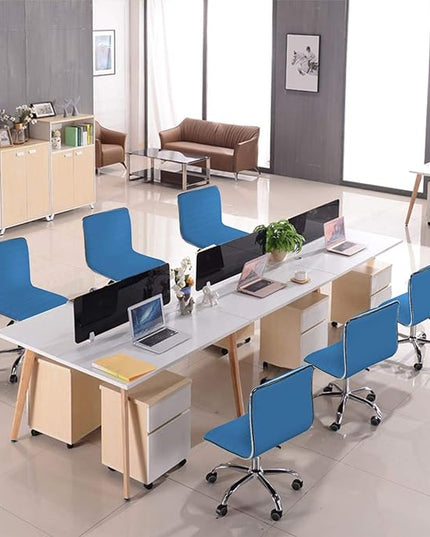 Yaheetech PU Leather Office Chairs, Ribbed Armless Swivel Chairs, Ergonomic Low Back Task Chairs with Wheels Blue - LeafyLoom