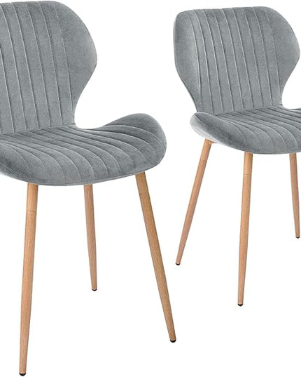 CangLong Dining Chairs Mid Century Modern Leisure Upholstered Metal Legs for Kitchen Living Room, Set of 2, Grey - LeafyLoom