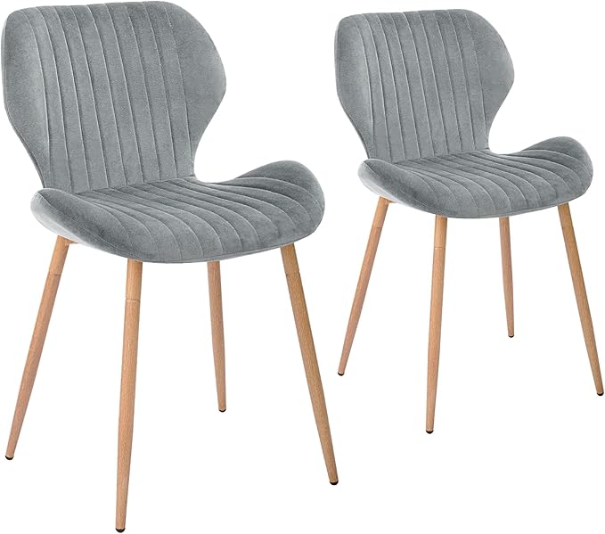CangLong Dining Chairs Mid Century Modern Leisure Upholstered Metal Legs for Kitchen Living Room, Set of 2, Grey - LeafyLoom