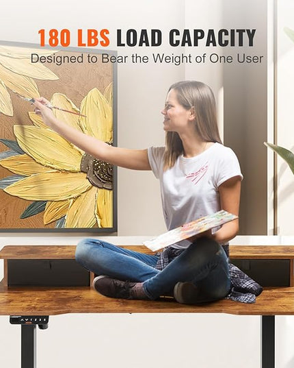 VEVOR Standing Desk with Shelves 47.2 x 23.6 Inch Height Adjustable Desk Dual Monitor Riser Workstation Adjustable Desk 3-Key Modes Sturdy Dual Metal Frame 180LBS Capacity for Home Office - LeafyLoom