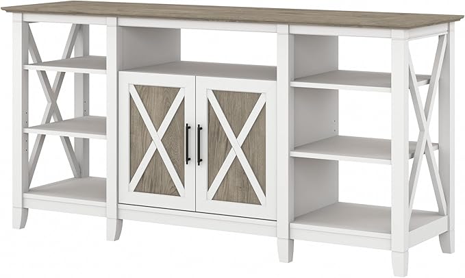 Bush KWV160G2W-03 Key West Tall TV Stand, Shiplap Gray/Pure White, Screens up to 65-Inch - LeafyLoom
