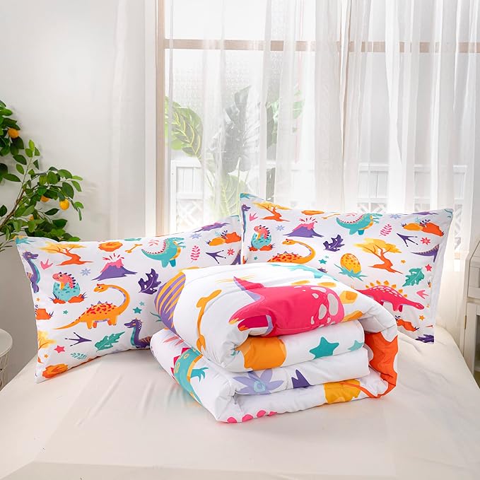 CVHOUSE Dinosaur Bedding Set,Dinosaur Comforter,Dinosaur Comforter Set Twin,Microfiber Quilt Set with 1 Comforter and 2 Pillow Cases- 3 Piece - LeafyLoom