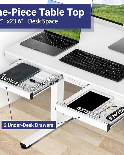 TOPSKY Electric Adjustable Standing Desk with Drawers and Charging USB Port, 47.2"x23.6" Whole-Piece Quick Install Computer Laptop Table for Home and Office (Rustic Brown, 47.2") - LeafyLoom