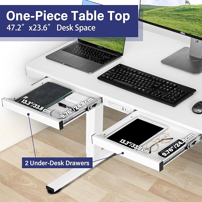 TOPSKY Electric Adjustable Standing Desk with Drawers and Charging USB Port, 47.2"x23.6" Whole-Piece Quick Install Computer Laptop Table for Home and Office (Rustic Brown, 47.2") - LeafyLoom