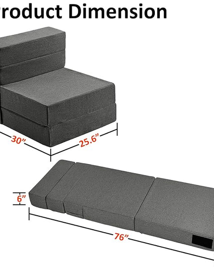 Single Size Folding Lazy Sofa Bed - Convertible Floor sofa with Two Large Pockets Lounge Chaise - Memory Foam Floor mattress Foldable for Living Room/Dorm/Guest/Home Office/Apartment (Dark Grey) - LeafyLoom