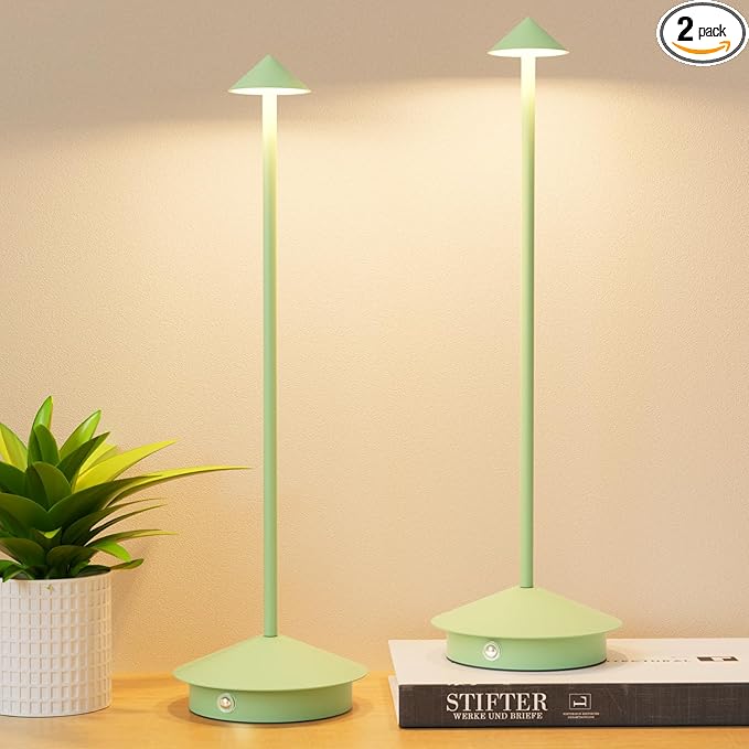 2-Pack 6000mAh Rechargeable LED Table Lamps,Outdoor Cordless Table Lamp Waterproof Portable, 3-Color Stepless Dimmable Modern Lamp for Restaurant/Bedroom(Green) - LeafyLoom
