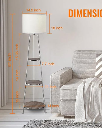 Floor Lamp, Standing Lamp with White Fabric Shade, 3-Tier Round Corner Shelf Floor Lamp with 3 Dimmable Levels, Tall Modern Floor Lamps with Shelves for Bedroom, Living Room and Office - LeafyLoom