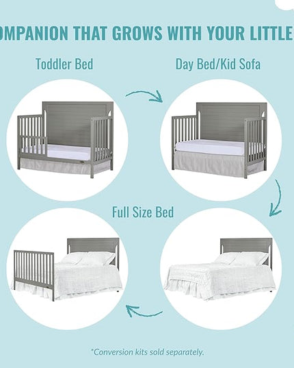 Cape Cod 5-in-1 Convertible Crib in Storm Grey, Greenguard Gold Certified, 55x30x44.5 Inch (Pack of 1) - LeafyLoom