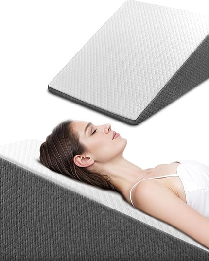 Wedge Pillow for Sleeping, 10 Inch Bed Wedge Pillow for Headboard, Wedge Pillow for Acid Reflux, After Surgery, Snoring, Cooling Memory Foam Top Triangle Pillow Wedge, Removable Cover - LeafyLoom