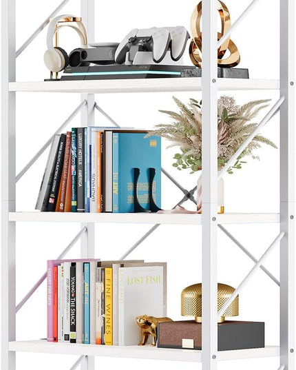 DWVO 5 Tier Bookshelf, White Book Shelf Modern Bookcase, Display Rack Book Storage Organizer for CD/Movie/Book, Bookshelves for Bedroom Office Living Room, White - LeafyLoom