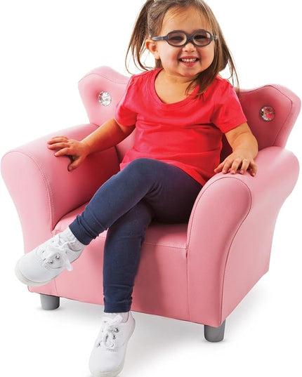 Melissa & Doug Pink Faux Leather Child’s Crown-Back Armchair (Kid’s Furniture) - Princess Chair For Toddlers, Children's Furniture, Pink Chair For Kids - LeafyLoom