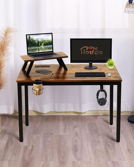 Computer Desk with Power Strip and Monitor Stand, 40" Desk for Home Office Small Space, Small Writing Desk Study Table Workstation with Cup Holder Headphone Hook, Easy Assembly - LeafyLoom