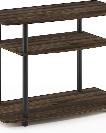 Furinno Turn-N-Tube No Tools 3-Tier Entertainment Center TV Stand for TV up to 32 Inch, Plastic Round Tubes, Columbia Walnut/Black - LeafyLoom