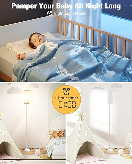 Ambimall 66'' Floor Lamps for Living Room with Remote Control and Stepless Dimmable Colors Temperature & Brightness, 9W Bulb Included(White Lampshade & Silver Pole) - LeafyLoom