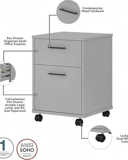 Bush Furniture Key West 60W L Shaped Desk with 2 Drawer Mobile File Cabinet in Cape Cod Gray - LeafyLoom