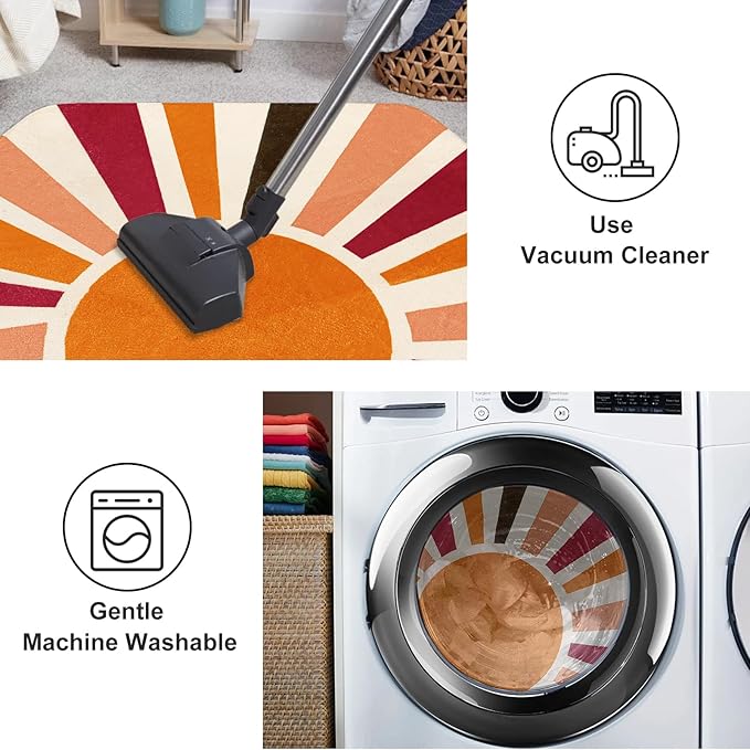 Washable Rainbow Rug for Kids Room Playroom, 4'x 4'7" Boho Sun Kids Rug for Girls Boys, Non-Slip Orange Carpet Small Play Rug for Tent Reading Corner Dorm Entryway - LeafyLoom