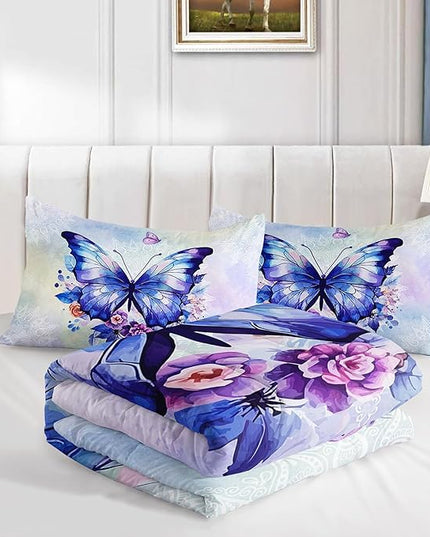 Datura home Kids Comforter Set Butterfly Printed Pattern Bedding Set with 1 Comforter and 2 Pillowcases for Girls Boys Bedroom All Season(Butterfly3 Full) - LeafyLoom