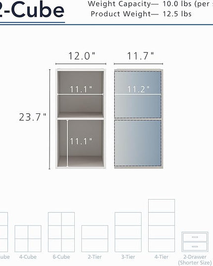 Apexa 2 Cube Storage Organizer Shelves, Stackable Wood Bookcase Fits Cubby Bins for Organization, Dorm Teen Room Decor & Home Office, Greige - LeafyLoom
