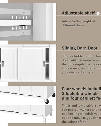 Kitchen Cart with Rubber Wood Drop-Leaf Countertop and Sliding Barn Door, Rolling Mobile Kitchens Island on Wheels w/Storage and Towel Rack for Dining Room Kitchen - LeafyLoom