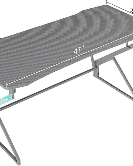 CubiCubi Simple Gaming Desk Z Shaped 47 inch Gamer Workstation, Home Computer Carbon Fiber Surface Gaming Desk PC Table with Headphone Hook, Grey - LeafyLoom