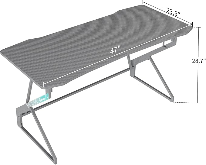 CubiCubi Simple Gaming Desk Z Shaped 47 inch Gamer Workstation, Home Computer Carbon Fiber Surface Gaming Desk PC Table with Headphone Hook, Grey - LeafyLoom