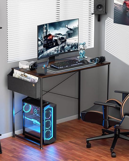 MoNiBloom Home Office Gaming Desk, 40 Inches Computer Study Table with A Storage Bag, Rustic Brown - LeafyLoom