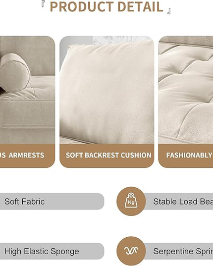 Velvet Furniture for Small Spaces, Mid-Century Modern Loveseats for Living Room, Love Seat Couch Sofas, 70 Inches, Beige - LeafyLoom