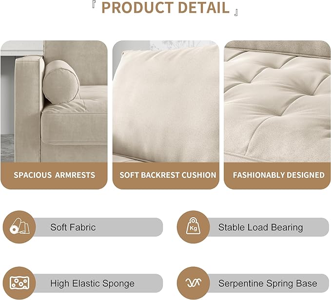 Velvet Furniture for Small Spaces, Mid-Century Modern Loveseats for Living Room, Love Seat Couch Sofas, 70 Inches, Beige - LeafyLoom