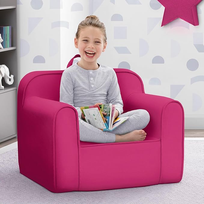 Delta Children Cozee Chair -Foam Kids Chair for Ages 18 Months and Up, Hot Pink - LeafyLoom