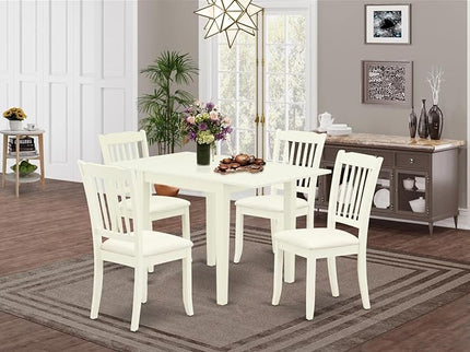East West Furniture NDDA5-LWH-C Norden 5 Piece Room Set Includes a Rectangle Kitchen Table with Dropleaf and 4 Linen Fabric Upholstered Dining Chairs, 30x48 Inch - LeafyLoom