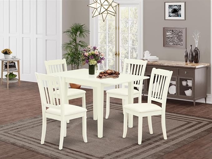 East West Furniture NDDA5-LWH-C Norden 5 Piece Room Set Includes a Rectangle Kitchen Table with Dropleaf and 4 Linen Fabric Upholstered Dining Chairs, 30x48 Inch - LeafyLoom