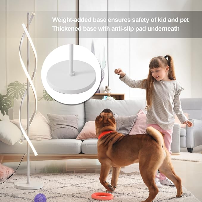 LED Floor Lamps for Living Room,Spiral Modern Floor Lamp with Remote Control 60 Inch Dimmable White Floor Lamp 48W Standing Lamp with Timer 3 Color Temperature Corner Floor Lamp for Bedroom - LeafyLoom