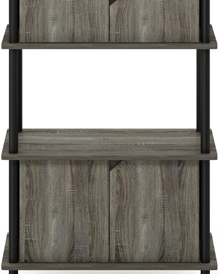 Furinno Turn-N-Tube Kitchen Storage Cart with Cabinet and Lockable Wheels, French Oak Grey/Black - LeafyLoom