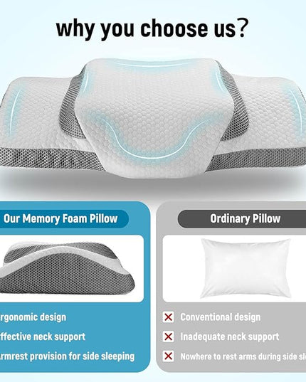 Firm Odorless Pillow Cervical Memory Foam Pillow Pain Relief Pillow for Neck and Shoulder Ergonomic Cooling Bed Pillow Side Back Sleeper - LeafyLoom