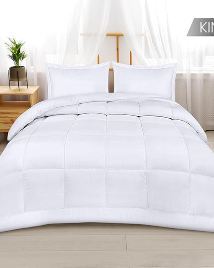 Utopia Bedding King Size Comforter Set with 2 Pillow Shams, Bedding Comforter Sets, Down Alternative White Comforter, Soft and Comfortable, Machine Washable - LeafyLoom