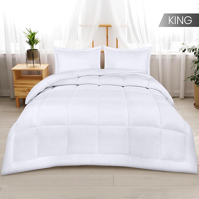Utopia Bedding King Size Comforter Set with 2 Pillow Shams, Bedding Comforter Sets, Down Alternative White Comforter, Soft and Comfortable, Machine Washable - LeafyLoom