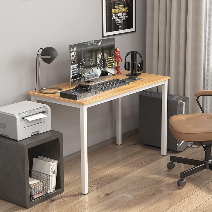 sogesfurniture Computer Desk 47 inches Large Office Desk Computer Table with BIFMA Certification Sturdy Office Desk Writing Desk,Teak with White Leg BHUS-AC3BW-120 - LeafyLoom