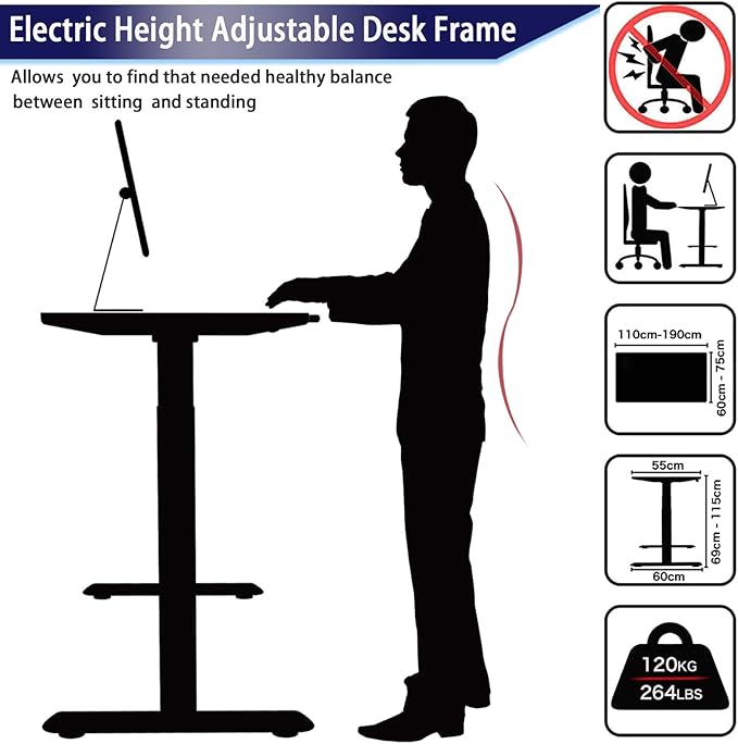 AIMEZO Standing Desk Frame, Dual Motor Electric Height Adjustable Sit Stand Desk Frame with 4 Memory Preset Button, USB Charging Port for Home Office (2 Tier Legs, White) - LeafyLoom