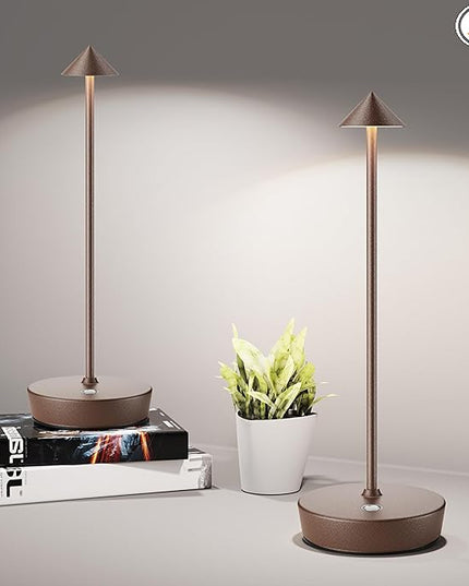 Cordless Table Lamps Rechargeable, 6000mAh Battery Operated LED Desk Lamp Outdoor Waterproof Portable Touch Dimmable Table Night Light for Patio Restaurant Dining Home Set of 2 Rust - LeafyLoom
