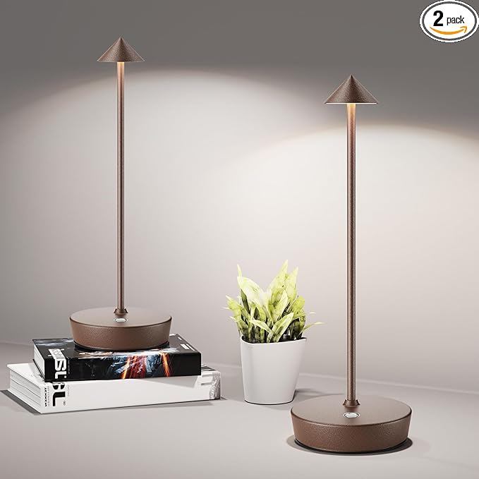Cordless Table Lamps Rechargeable, 6000mAh Battery Operated LED Desk Lamp Outdoor Waterproof Portable Touch Dimmable Table Night Light for Patio Restaurant Dining Home Set of 2 Rust - LeafyLoom
