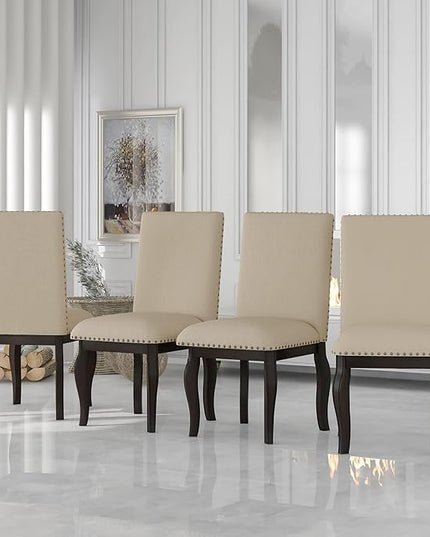 Set of 4 Wood Upholstered Fabirc Chairs with Nailhead, Stable & Solid and Easy Assembly, Kitchen, Living Room, 4 Piece Dining Table Set, Espresso 23 - LeafyLoom