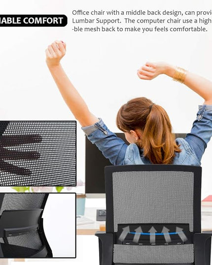 Home Office Chair Ergonomic Desk Chair Swivel Rolling Computer Chair Executive Lumbar Support Task Mesh Chair Adjustable Stool for Women Men (Black) - LeafyLoom
