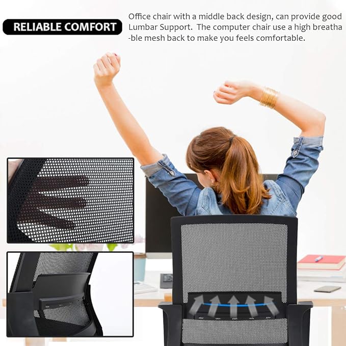 Home Office Chair Ergonomic Desk Chair Swivel Rolling Computer Chair Executive Lumbar Support Task Mesh Chair Adjustable Stool for Women Men (Black) - LeafyLoom