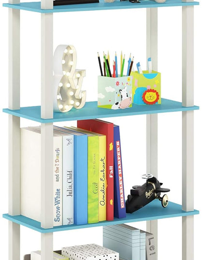 Furinno Turn-N-Tube 5-Tier Multipurpose Shelf / Display Rack / Storage Shelf / Bookshelf, Square Tubes, Light Blue/White - LeafyLoom