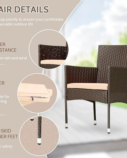FDW Patio Furniture Set 4 Pieces Outdoor Rattan Chair Wicker Sofa Garden Conversation Bistro Sets for Yard (Brown) - LeafyLoom