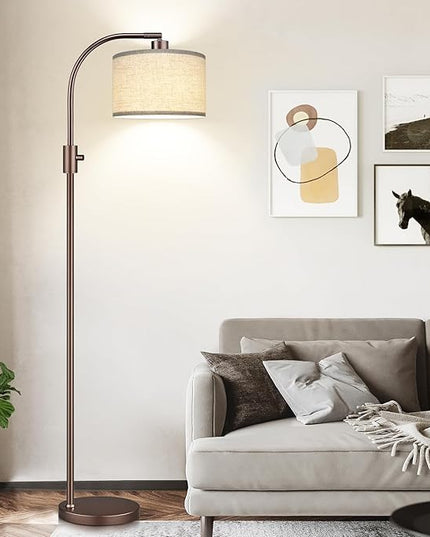 【Upgraded】 Dimmable Floor Lamp, 1200 Lumens LED Bulb Included, Bronw Arc Floor Lamps for Living Room Modern Standing Lamp with Linen Shade, Tall Lamp for Living Room Bedroom Reading Room Nursery - LeafyLoom