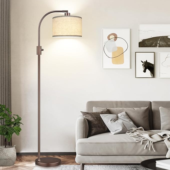 【Upgraded】 Dimmable Floor Lamp, 1200 Lumens LED Bulb Included, Bronw Arc Floor Lamps for Living Room Modern Standing Lamp with Linen Shade, Tall Lamp for Living Room Bedroom Reading Room Nursery - LeafyLoom