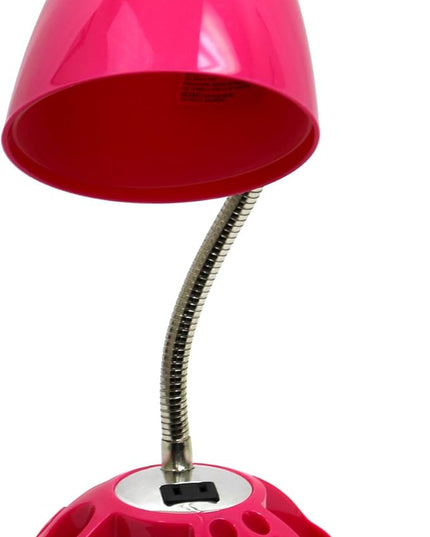 Simple Designs LD1015-PNK Flossy Organizer Desk Lamp with Charging Outlet and Lazy Susan Base, Pink - LeafyLoom